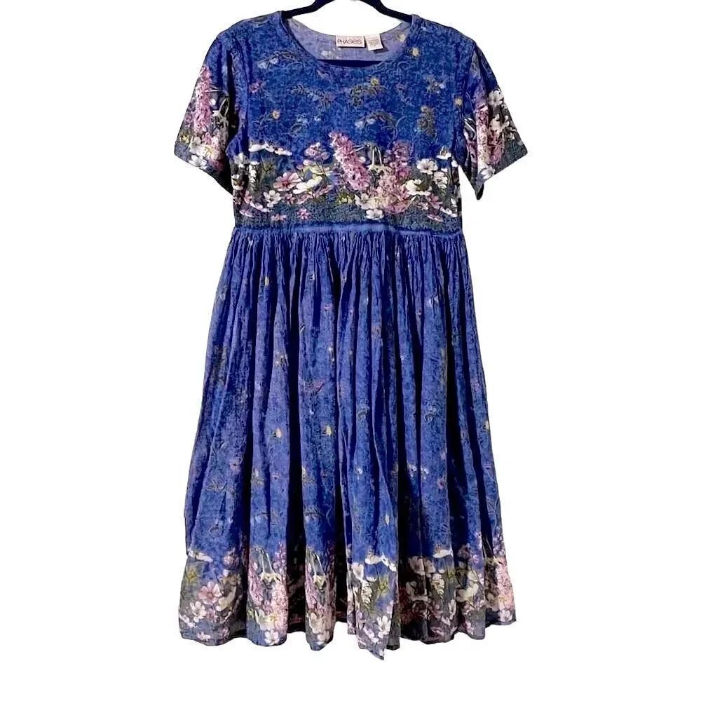 Phases 100% cotton boho cottage core garden print dress size M
